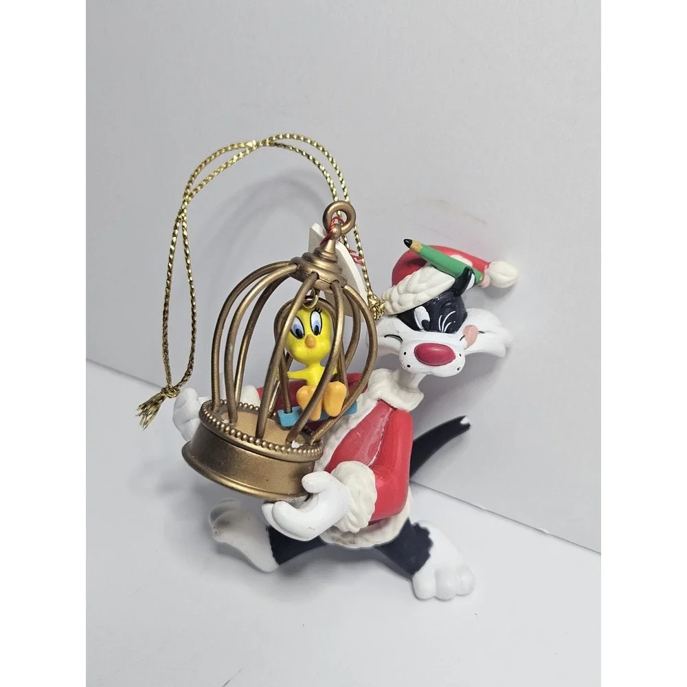 Vintage 1995 Looney Tunes Sylvester Tweety Bird Christmas Ornament Birdcage